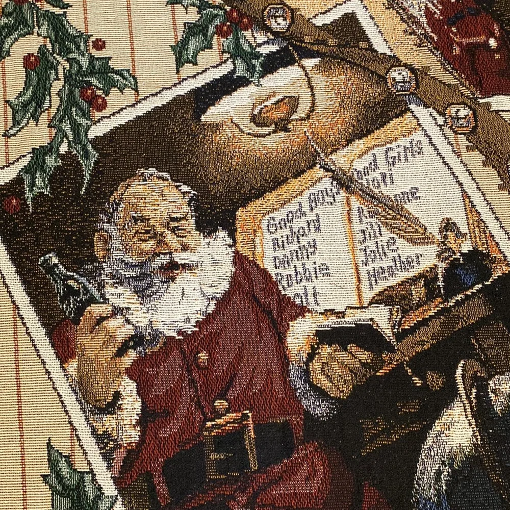 Vintage 1997 Coca Cola Santa Collage Tapestry Afghan Throw USA Made 100% Cotton